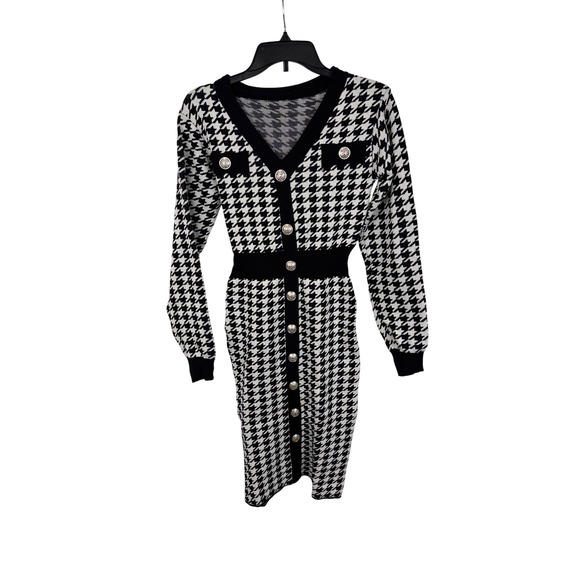 Houndstooth Midi Dress  Wear Long Sleeve Button Front super stretchy size S/M‎ - Picture 4 of 7
